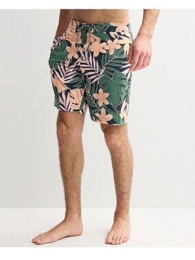 Trinity Coast 9-inch Elastic Waist Boardshorts in Navy Tropical NWT M